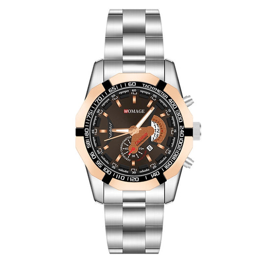 Large Dial Steel Business Calendar Sport Quartz Men's Watch